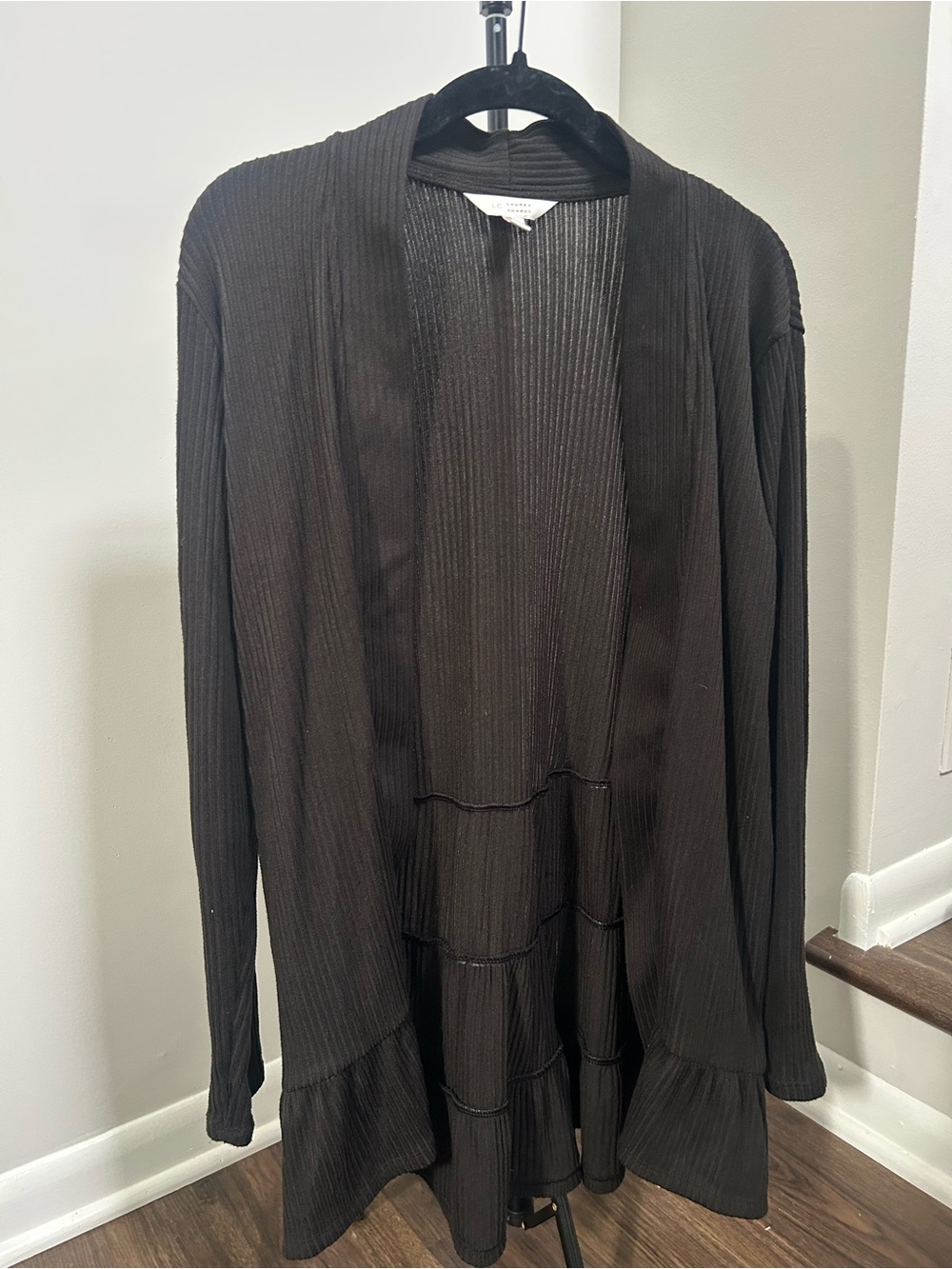 LC Lauren Conrad Black Ribbed Long-Sleeve Top